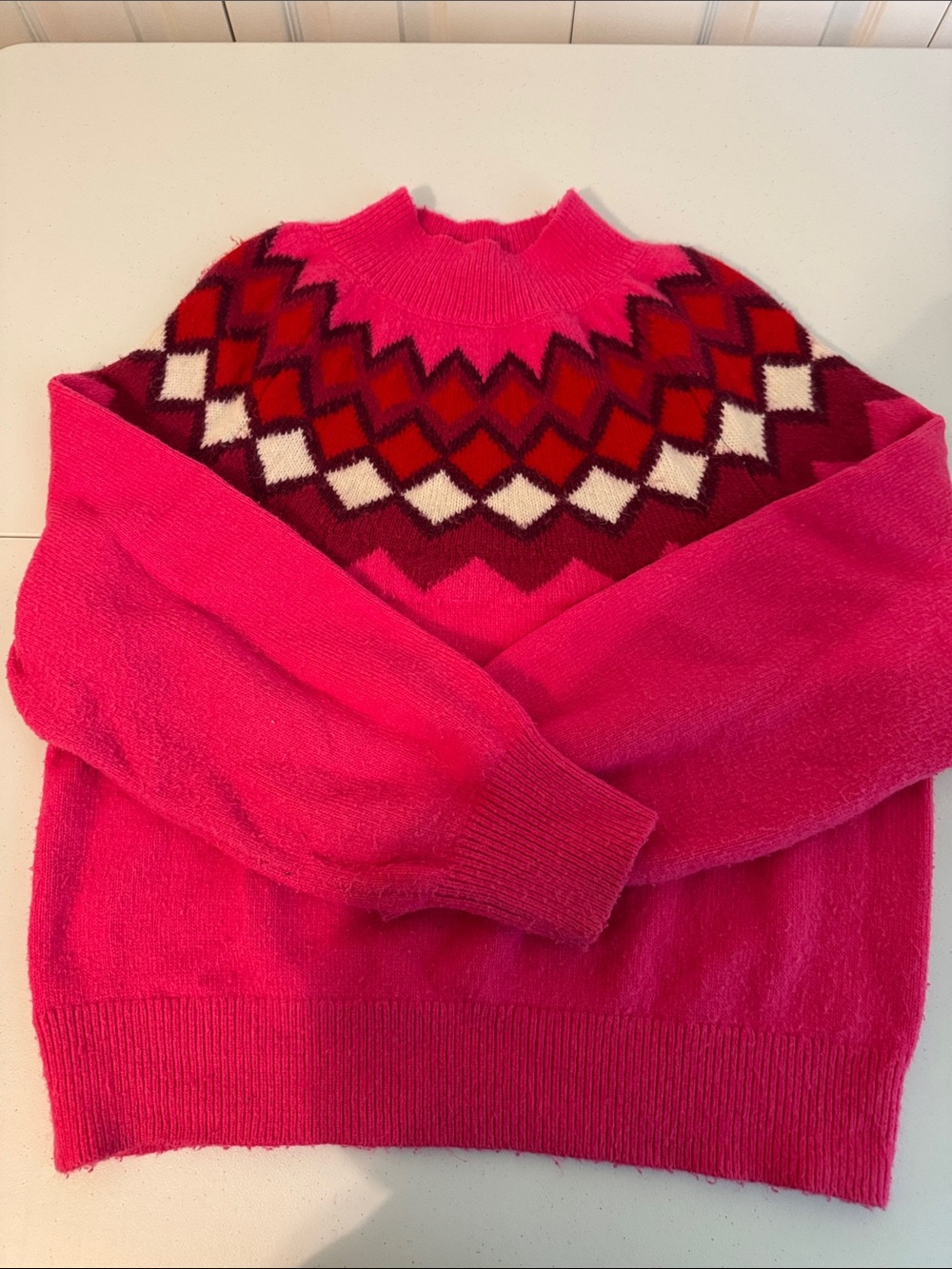 Ann Taylor Hot Pink Fair Isle Turtleneck Sweater